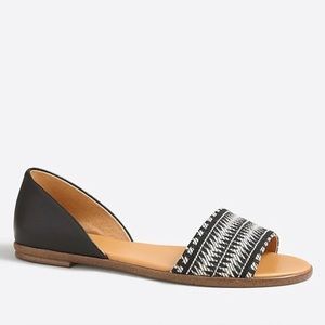 J Crew Black Striped Peep Open Toe D’Orsay Flats Size 7.5
